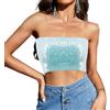 Segreto Top sexy da donna con paillette, senza maniche, vintage, a fascia, senza spalline, crop top per feste, Corto Azzurro, Taglia unica