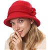 Huakunda Donne Cappello A Maglia Invernale Caldo Vintage con Accento Fiore Beanie cap Morbido Cappello A Secchiello Invernale (IT, Testo, Taglia Unica, Rosso)