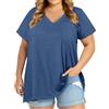 Gosunny Plus Size Top da donna estivo a maniche corte, maglietta oversize, collo a V, Blu, 3XL