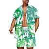 Generisch Set estivo da uomo hawaiano, a maniche corte, camicia e pantaloncini, design con stampa in due pezzi, per il tempo libero, per le vacanze in spiaggia, abbigliamento da uomo, alla moda, verde