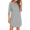 Vlazom Camicia da Notte Donna Cotone a Righe Manica 3/4 con Tasche Lunga Fino Ginocchio，Grigio Chiaro，XXL