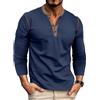 MakingDa Henley Maglia Uomo Manica Lunga Bottoni T Shirt Slim Muscle Fit Classic Vintage Maglietta a Maniche Lunghe Camicia Elasticizzata Leggera Casual Sportive Palestra Blu Marino XXL