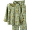 PRINCESS BRIDE Tradizionale jacquard cotone obliquo risvolto Hanfu pigiama retrò pigiama set loungewear morbido pigiameria per le donne, Verde, L