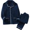 Duohropke Pigiama da uomo lungo con polsini, invernale, caldo, da casa, in flanella, comodo, in cotone, imbottito, pigiama, Blu marino, XL