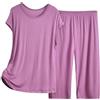 Generic Pigiama Cotone Donna Lungo Pigiama Capri da Donna, Top Estivo a Maniche Corte con Pantaloni Capri, Morbido 2 Pigiami Pigiama Donna Vestito da Casa Donna Estivo Cotone (Purple, XXXXXXL)