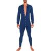 Duohropke Tuta intera da uomo, tutina, pigiama intero, tuta integrale, jumpsuit Henley elasticizzato, biancheria intima termica, pigiami, 01 blu marino., XL