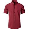 WSLCN Camicia da uomo senza pieghe, vestibilità regolare, elasticizzata, con bottoni, stile casual, da lavoro, formale, con bottoni, (Manica corta) Rosso, L