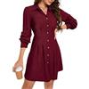 KOJOOIN Abito Camicetta da Donna, Abito Camicia in Velluto a Coste a Maniche Lunghe, Abito Tunica a Trapezio, Abito Mini in Velluto a Coste con Tasca e abbottonatura Rosso Vino XL