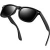 KANASTAL Occhiali da Sole Uomo Donna Polarizzati Lenti Nere Scuri Quadrati Retrò Vintage UV400 Alla Moda Matte Black Sunglasses Men per Estate Spiaggia -Opaco Nero