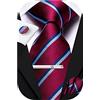 Hi-Tie - Set di cravatte in seta da uomo, rosa, blu, nero, 4 pezzi, con fazzoletto da tasca quadrato e gemelli, clip e spilla per matrimonio, M
