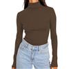DUOEASE Maglia Donna Manica Lunga Basic Tinta Unita Top Collo Alto Autunno Inverno T Shirt Elegant Casual Top Donna(Marrone S)