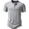 MakingDa Magliette da uomo, Camicia Henley con colletto nonno casual da uomo, T-shirt a mezza manica con bottoni, slim fit, polo senza colletto, Grigio, XL