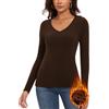 WOWENY Maglia termica da donna in pile a coste, con scollo a V, a maniche lunghe, calda, elegante, maglione invernale, morbida e comoda