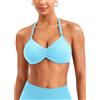 ZAAYO Reggiseno senza ferretto per donna, senza cuciture, scollatura profonda a V, push-up, imbottito, per palestra, yoga, top con spalline regolabili, Azzurro, M