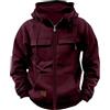 Generic Felpa da uomo con cappuccio tattica con cerniera, stile cargo da combattimento, casual, con cerniera intera, con coulisse multi tasca, per l'inverno, palestra, felpa con cappuccio, da lavoro, vino