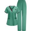HAOLEI Divisa OSS Donna Cotone Divisa Sanitaria Set con Casacca e Pantalone Medico Elegante Manica Corta Camice da Laboratorio Elasticizzato Leggero Uniformi Infermiere Camicia da Lavoro Officina Pulizie