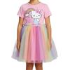Hello Kitty Vestito da Ragazze, Abito con Stampa Arcobaleno Maniche Corte e Gonna a tutù, Taglie 4 a 10 Anni (IT, età, 6 Anni, Regular, Multicolore)