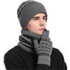 KRUIHAN Cappello Scaldacollo e Guanti 3 PZ Set per l'inverno,Fodera in Pile a Maglia Elastica Scaldacollo e Berretto Termico per Uomo con Guanti Touch,Accessori Invernali Ideali e Regalo Uomo,Grigio Scuro