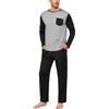 Terecey Pigiama Invernale Uomo in Cotone Pigiami Due Pezzi Lungo Girocollo Set da Notte Casa con Top a Manica Lunga e Pantaloni Pigiami con 3 Tasche per la Casa