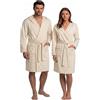 l&j Accappatoio Uomo Donna Unisex con Cappuccio in Microfibra, Morbido e Assorbente con Tasche e Cintura Ideale per Bagno, Spa, Piscina, Palestra, Sport, Beige (IT, Testo, S, Regular, Regular)