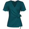 GRACE KARIN Camicia con Scollo a V Damen, Camicia Chiffon da Ufficio, Leggera ed Elegante, Camicia Incrociata con Controllo dell'addome, Top Estivo Basic con Lacci, Blu, Verde, L