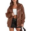 ECDAHICC Giacca da donna autunno moda ecopelle oversize giacca bomber giacca in pelle per donna abbigliamento invernale, marrone, XXL