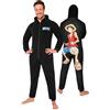One Piece Pigiama Intero Uomo - Caldo Pigiamone in Pile con Cappuccio S-3XL - Pigiami Invernali Interi Anime Gadget Regalo (Nero, 2XL)