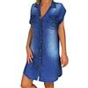 INRLEWGB Mini Abito Tunica In Denim Da Donna, Casual, Oversize, A Maniche Lunghe, Scollo A V, Abbottonato, Orlo Ad Arco, Vintage, Lavato, Mini Abito In Jeans, Copricostume, Camicetta con Tasche, Blu M