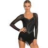 inhzoy Donna Abito da Ballo Latino Americano Tango con Frange Nappe Vestito da Pattinaggio Artistico Maniche Lunghe Body Danza Classica Ginnastica Ritmica Dancewear