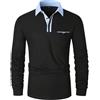 KUNJLELP Elegante Polo da Uomo Manica Lunga con Tasca Colletto Patchwork in Denim Blu Maglietta Uniformi Maglia Polo da Lavoro,A-Nero,M
