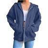 Generic Felpe da donna a maniche lunghe con zip con cappuccio leggere casual a maniche lunghe con tasche cappotti con cappuccio larghi abiti, Blu scuro., XL