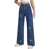 Leaomuny Jeans con Brillantini Donna Larghi Vita Alta Trousers Taglie Forti Women Gamba Larga Pantaloni Palazzo alla Caviglia Comodi Eleganti in Denim Y2k con Tasche alla Moda Streetwear