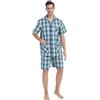GLOBAL Pigiama Uomo Estivo Cotone Pigiami Maniche Corte Pigiami Due Pezzi Classici a Quadri,Verde,XL