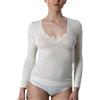 EMMEBIVI Canottiera Donna Manica Lunga in Lana E Seta con Inserti in Pizzo Capo Realizzato in Lana Merino Extra Fine. Disponibile nei Colori Bianco e Nero. (3, Bianca)