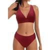 Rayson Costumi da Bagno Donna Scollo a V Triangolo Top Push-up Reggiseno Imbottito Cinturino Laterale Media Bottom Bikini Set Spiaggia Due Pezzi(Vino Rosso,S)