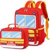 BLUBOON Zaino per bambini, per scuola materna, scuolabus, per scuola materna, 3D, con scatola per il pranzo isolante, Camion dei pompieri-rosso, S