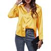 Panegy Camicia da Donna in Raso a Maniche Lunghe Camicette Botton Down Top da Lavoro Camicette in Stile Seta per Signore Top da Ufficio, Giallo, XL