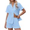 Ekouaer Pigiama Donna Estivo Corto Davanti Pigiami Set con Bottoni Scollo a V e Maniche Corte 2 Pezzi Casual da Casa T-Shirt e Pantaloncini Azzurro Chiaro L
