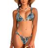 SHEKINI - Bikini da donna a triangolo con laccetti, costume da bagno a due pezzi con schiena scoperta, spalline sottili stampate, effetto arricciato, motivo leopardato, S