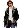 Generico Giacca Scamosciata Donna Invernale Retrò con Pelliccia Sintetica | Montone Style | Taglie S-XXXL | Nero e Marrone con colletto giacca bohémien moda capispalla elegante