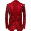 PYJTRL Giacca da Uomo Elegante in Raso con Paillettes con Motivo Floreale (M, Rosso)
