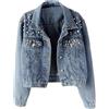 Goolecrimp Giacca in Denim con Perle da Donna Giacca in Denim Vintage da Donna Giacca in Denim Elasticizzato con Maniche Lunghe e Tasca Giacca in Denim con Perline e Diamanti