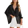 Homlan Camicia da Donna a Maniche Lunghe, Elegante, con Scollo a V, Casual, in Lino, con Bottoni, con Tasche sul Petto, Nero, M