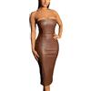MANYMANY Abito Longuette Aderente in Ecopelle Sexy Senza Spalline per Donna Abiti in Pelle PU con Top a Tubino da Club alla Moda