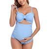 EastElegant - Costume da bagno intero premaman, con taglio a scalino, bikini per gravidanza, costume da bagno per donne incinte con scollo a scalino, Azzurro chiaro, S