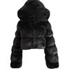 Generisch, Giacca da donna con cappuccio in pelliccia sintetica, elegante, con pelliccia sintetica calda, cappotto patchwork alla moda, giacca corta in pelliccia sintetica, inverno caldo, pelliccia
