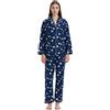 GLOBAL Pigiama Donna Flanella Donna Pigiami Cotone Maniche Lunghe Pigiami Due Pezzi da Donna Camicie da Notte da Donna Pjs Confortevole Sleepwear Caldo Morbido Fiocchi di Neve Blu L
