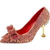 LYXYGMV Scarpe da sposa con tacco alto e strass di lusso donna, punta a cristalli Per Matrimoni, Feste e Serate(Rosy Red,39)