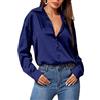 Zeagoo Camicia da Donna in Raso Maniche Lunghe Elegante Blusa da Lavoro | Camicetta in Seta, Scollo a V Blusa con Bottoni , Maglietta Basic in Raso, per Business Ufficio Feste