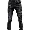 generic Jeans da motociclista invecchiati Slim Fit Pantaloni da motociclista Hip Hop Cerniera Denim Jeans Skinny Gothic Pantaloni affusolati Casual Streetwear, Nero , S